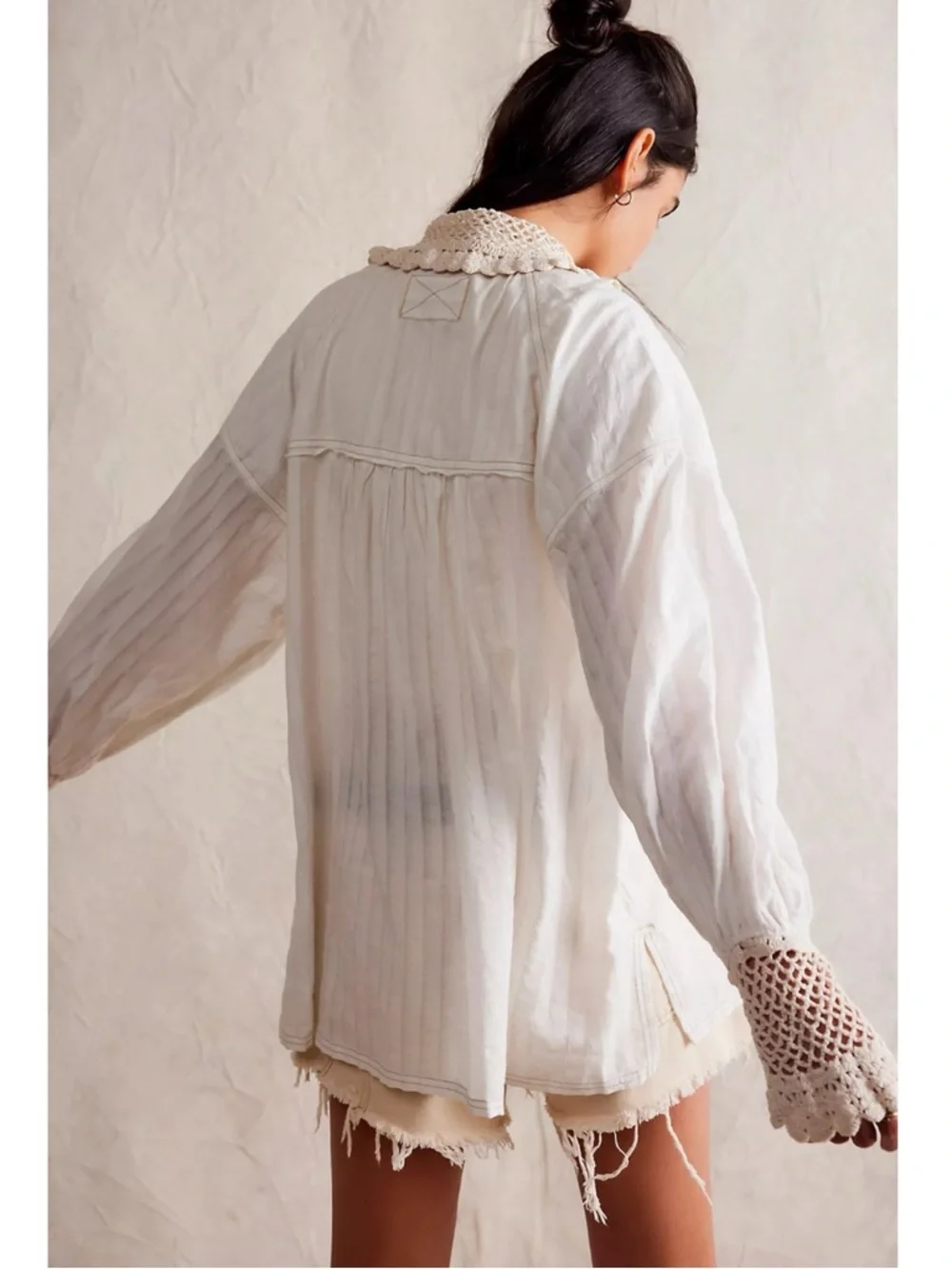 Free People Ethereal Dainty Cottage Rhiannon Crochet Shirt Ivory Size Large